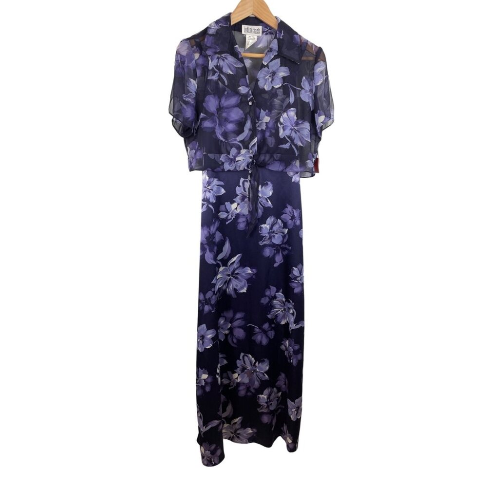 Jodi Michaels Purple Floral Slip Maxi Dress w/Matching Chiffon Jacket Size 9/10